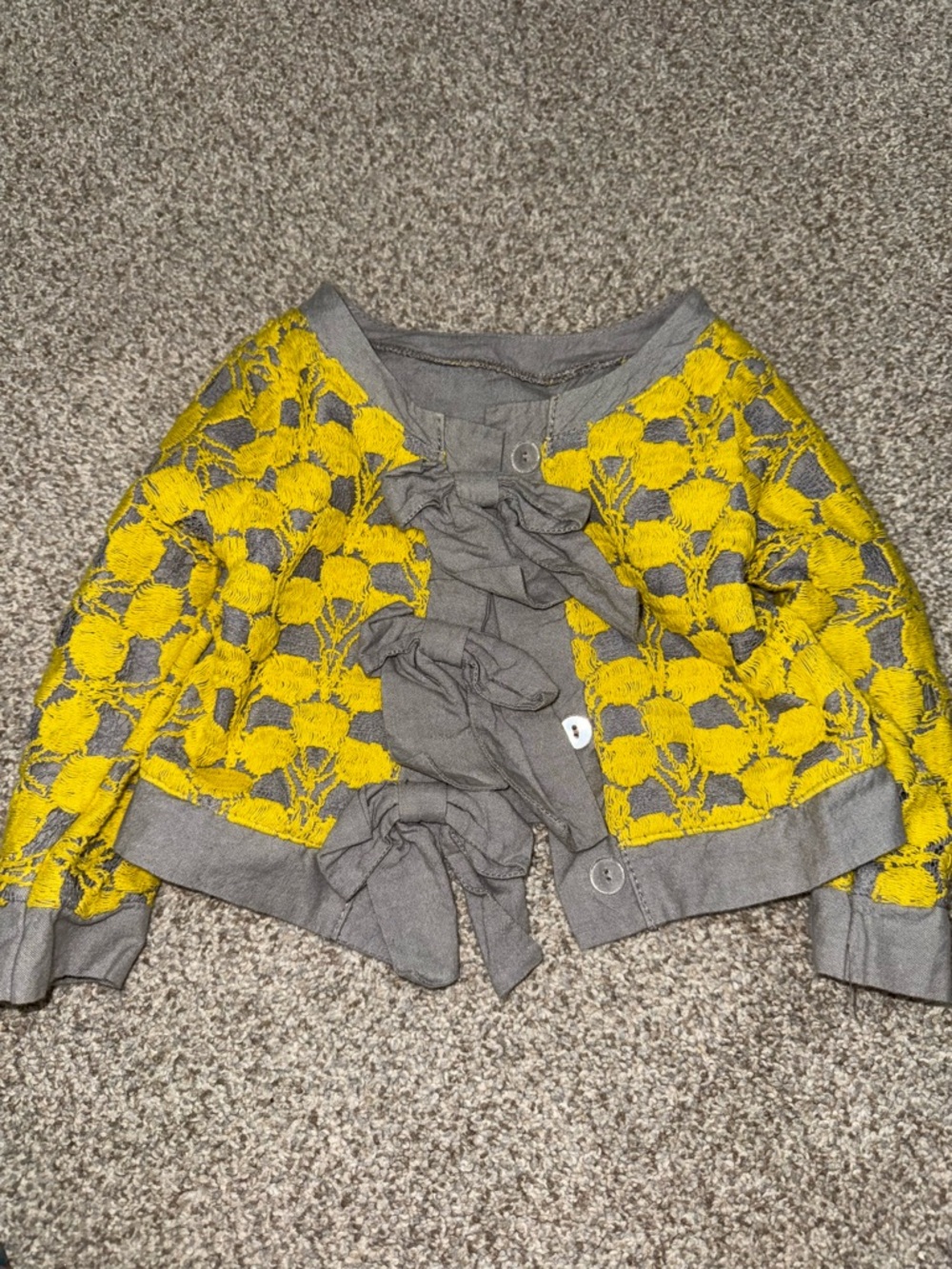 Persnickety Yellow and Gray Lace Ruffle Cardigan